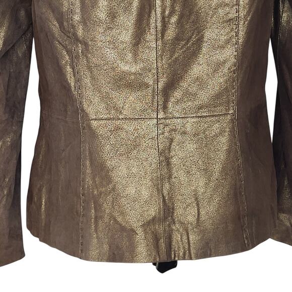 Coldwater Creek Brown Gold Shimmer Suede Leather Zip Up Western Jacket Size Med - Picture 9 of 12